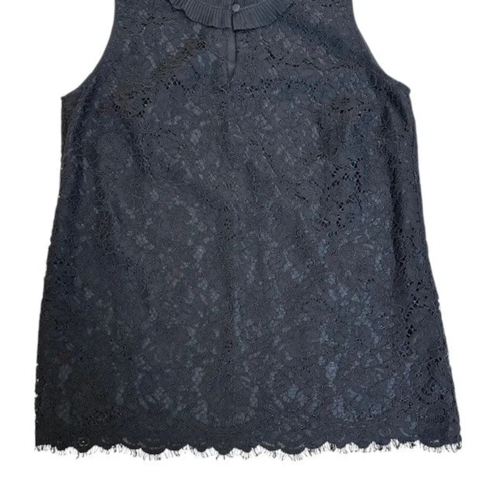 J.Crew Lace Top Ruffle Mock Neck Sleeveless Keyhole Black Blouse Size Tall Small